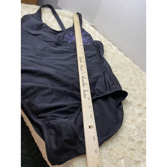 Speedo Ladies One Piece Swim Suit Sz 12 Sparkly Flower Black E - Picture 3 of 8